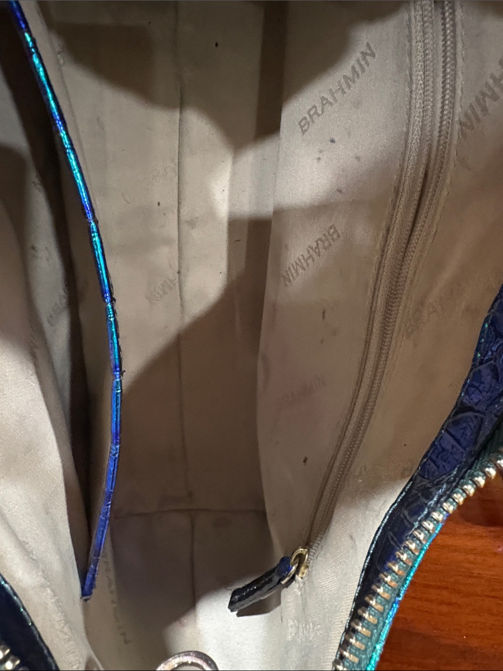 Brahmin Iridescent Green-Blue Textured Shoulder Bag - Picture 12 of 12